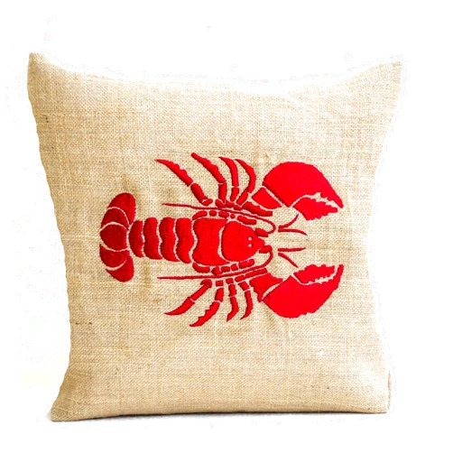 Amore Beaute Handcrafted Red Lobster Embroidered Pillow Cover in Natural Burlap - Sea Pillow Cover Nautical Accent for Beach Decor - Embroidered Pillow Cover (18