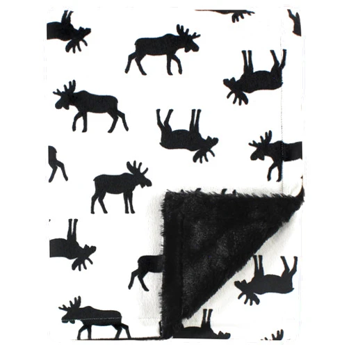 Hudson Baby Unisex Baby Plush Blanket with Furry Binding and Back, Moose, One Size
