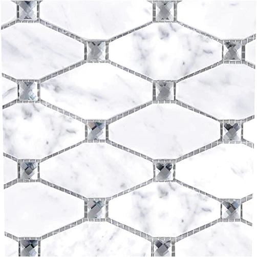 Tenedos Premium Carrara Diamond Insert Decorative Marble Mosaic Sheet for Bathroom Kitchen Backsplash Wall and Floor, Spa, Pool, Fireplace Building Material Tiles (Sample- Size 3Wx3L)