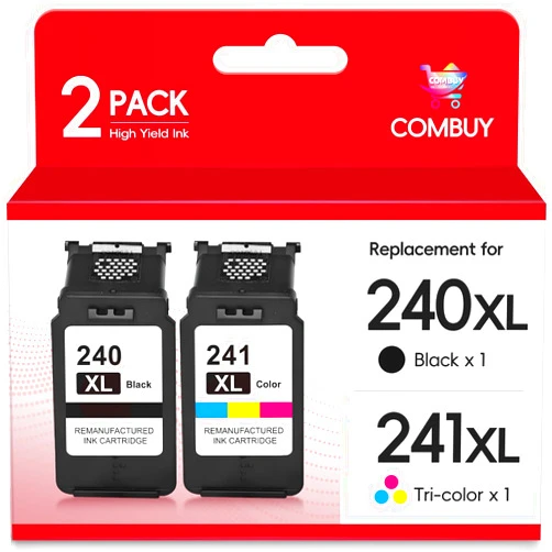 COMBUY Remanufactured Ink Cartridge Replacement for Canon Printer Ink 240 241 Combo Pack PG-240XL CL-241XL for Pixma MG3620 MG3600 TS5120 MG3520 MX512 MG3520 MG3600 MG3220 Printer (1 Black 1 Tri-Color)