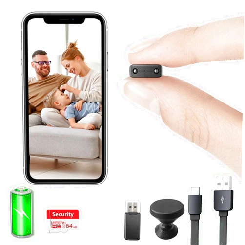Rettru 【Free 64G】 Smallest Wireless WiFi Camera with Battery,HD1080P Portable Mini Camera for Video Recording Live Feed with Night Vision,Motion Detection, Remote Viewing for Security with iOS Android APP