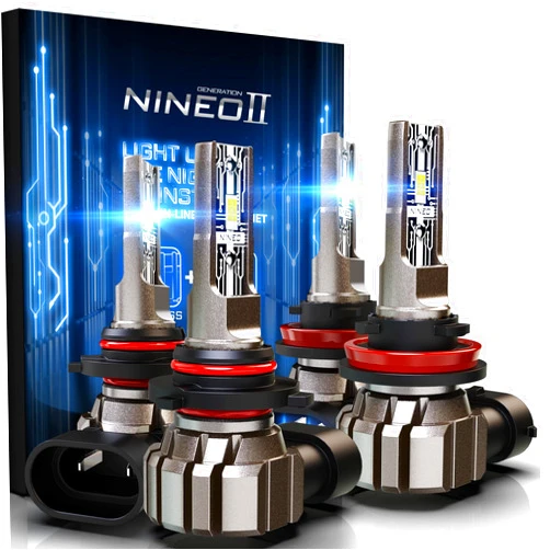 NINEO 9005 H11 Bulbs Combo, 9005+H11 Fog Lights, 300% Super Brighter, 6500K Cool White, Real 1:1 Mini Size, Plug and Play, Off-Road Use or Fog Light, Pack of 4