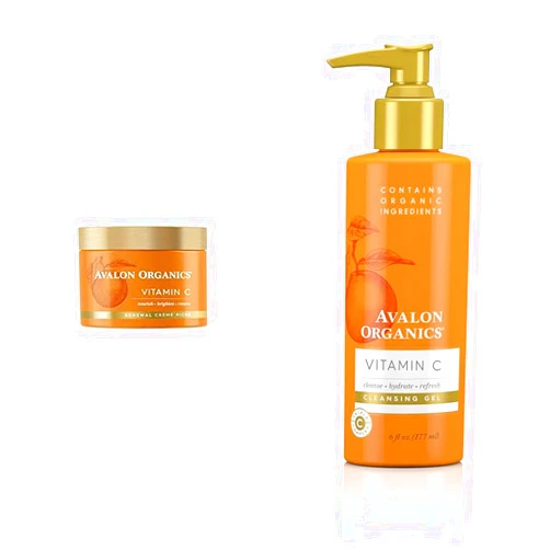 Avalon Organics Skin Moisturizer with Vitamin C 1.7 Oz & Cleansing Gel with Vitamin C 6 Oz Bundle
