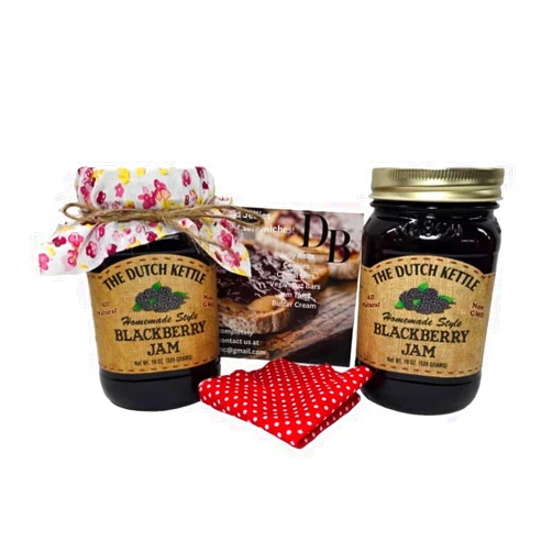 Dogwood Boutique DB The Dutch Kettle Blackberry Jam 2/19 Oz Jars with Fabric Toppers
