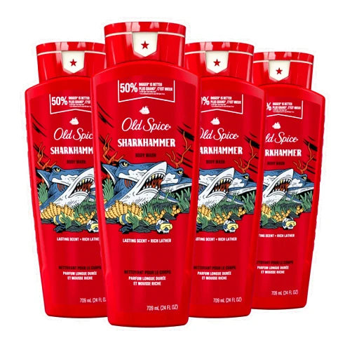Old Spice Cleansing Body Wash for Men, 3X Defense, 24/7 Shower Fresh with Lasting Scent, 2-in-1 Body & Face Wash, Sharkhammer Scent, 24 oz (Pack of 4)