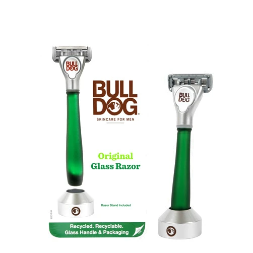Bulldog Mens Skincare and Grooming Original Recycled Glass Handle Razor with Razor Stand
