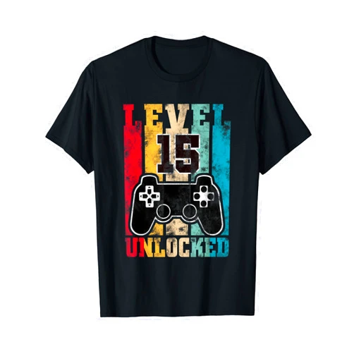 Level Unlocked Vintage Gamers Birthday Gifts By Mj 15 Year Old Bday Gifts Gamer Level 15 Unlocked 15th Birthday T-Shirt