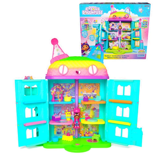 Gabby's Dollhouse, 15-Piece Rainbow-Themed, Celebration Dollhouse, Toy Figures, Doll House Furniture & 10 Sounds, Kids Toys for Girls & Boys Ages 3+