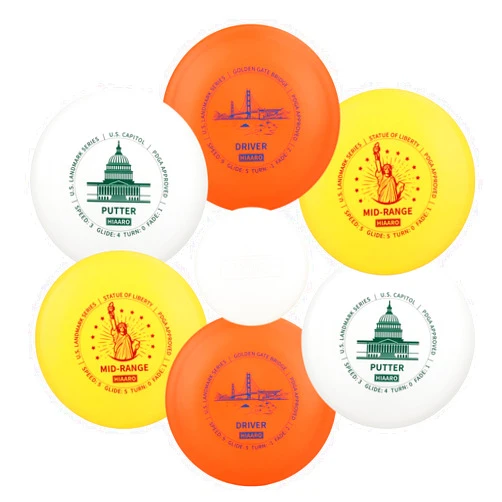 HIAARO Disc Golf Starter Discs Set | U.S. Landmark Series | 150 Class, 145-150g | PDGA Approved | Include 2*Driver 2*Mid-Range 2*Putter 1*Mini Marker