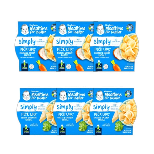 Gerber Mealtime for Toddler, Pick-Ups, Ravioli Multipack, 6 oz Tray (Pack of 6), Variety Pack