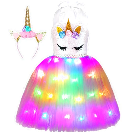 Viyorshop Girl Unicorn Costume LED Light Up Unicorn Tutu Dress for Halloween Party Costumes