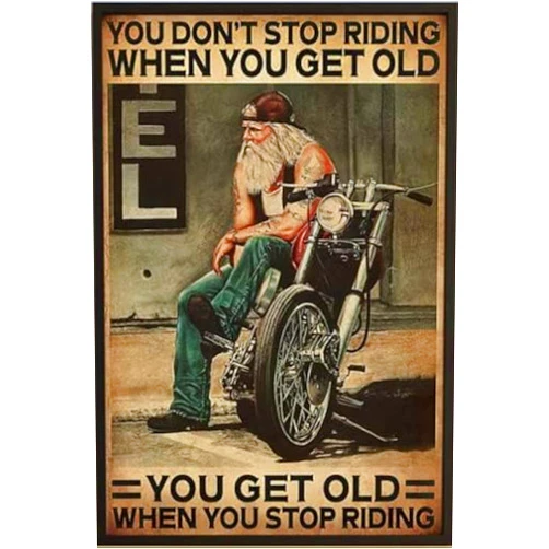 Eeypy Motorcycle You Don’t Stop Racing When You Get Old Cat Poster Tin Sign Iron Painting Home Family Lovers Gift Funny Metal Bedroom Novelty Retro Parlor Courtyard Wall Decor 8x12 Inch
