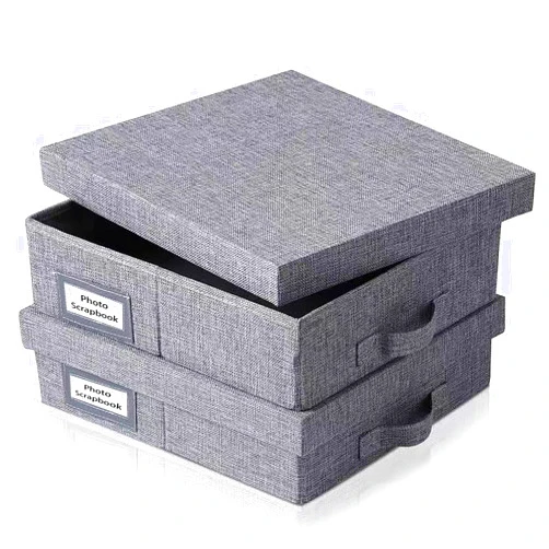 Hercugifts Linen Scrapbook Storage Box Photo Storage Boxes,14.6 '' x 13 '' x 4 '',Gray,Document Letter Box, Photo Box for Storage (2)