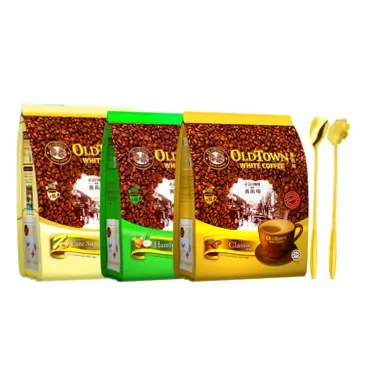 Inspiration Industry Old Town Coffee 3 in 1 White Coffee Hazelnut Flavored, 3 in 1 Classic White Coffee and 3 in 1 Natural Cane Sugar White Coffee Combination Set 3 PACKS with 2 Coffee Stirrers Hazelnut, Original, Cane Sugar Coffee