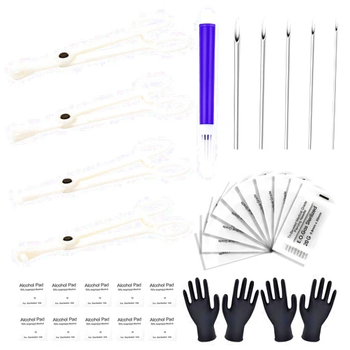 Jconly Body Piercing Tools Kit - 42pcs Piercing Needles Clamps Kit with 12G 14G 16G 18G 20G Needles Piercing Clamps Forceps gloves for Ear Nose Septum Belly Button Tongue Nipple Eyebrow Lip Piercing