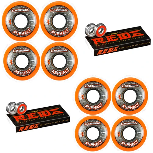 Labeda Asphalt Inline Roller Hockey Wheels 59mm Orange 85A 8-Pack Bones Reds