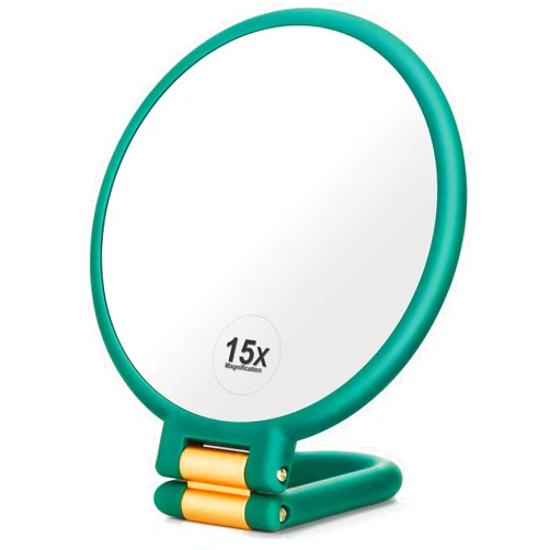 Martvex Handheld Mirror, 1x 15x Magnifying Makeup Mirror with Handle Double Side Hand Held Mirror with 1x15x Magnification & Foldable Handle, Portable Travel Makeup Hand Mirror for Women (Army Green)