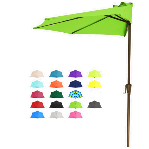 JEAREY 9ft Half Umbrella Outdoor Patio Umbrella Market Umbrellas with Crank, 1/2 Round Wall Umbrella 5 Sturdy Ribs UV Protection for Pool Garden Balcony Deck, Grass Green