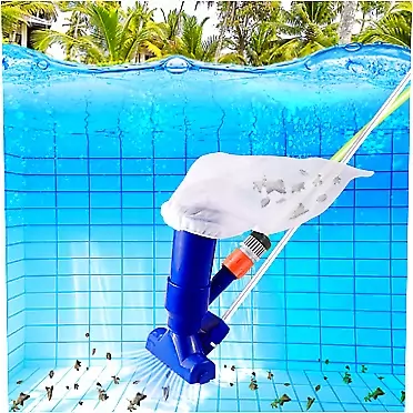 SUNTEAMO Pool Cleaner Portable Swimming Pool Fountain Vacuum Brush Cleaner Cleaning Tool with Rubber WPole can be Attached to Garden Hose Underwater Cleaner for Above Spa Pool Ground Tub Pond Fountain (Blue-2)