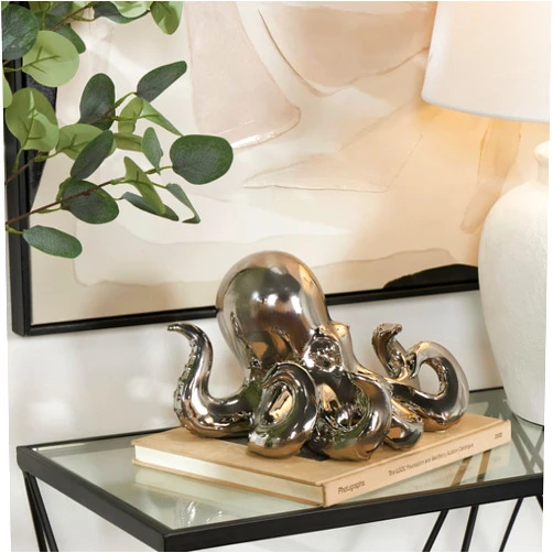 Pacifisi Silver Ceramic Octopus Sculpture with Textured Tentacles
