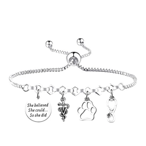 PLITI Veterinarian Gift Vet Tech Appreciation Gift She Believed She Could So She Did Veterinary Student Graduation Bangle