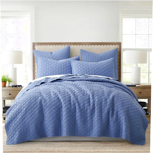 Homthreads by Levtex Home - Rowan Quilt Set - King Quilt and Two King Shams - Diamond Quilted - Blue Crinkle - Quilt (106x92in.) and Shams (20x36in.) - Reversible - Polyester