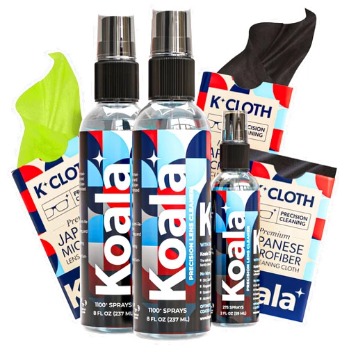 Koala Lifestyle Koala Eyeglass Lens Cleaner Spray Kit | (2x) 8oz + (1x) 2oz Glasses Cleaner Bottle + (3x) Microfiber Cloth | Alcohol Free Eyeglasses, Screen, and Camera Cleaning Kit (6 Piece Set)