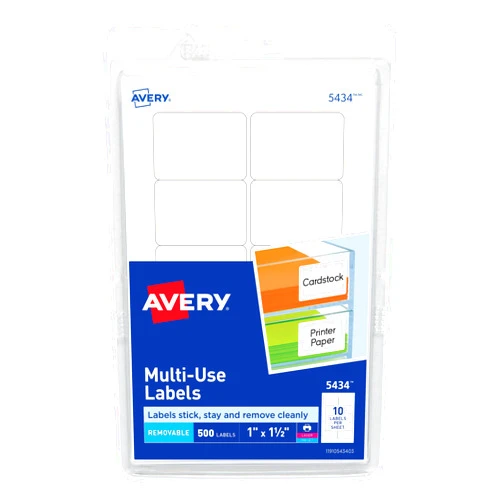Avery Self-Adhesive Removable Labels, 1 x 1.5 Inches, White, 500 per Pack (05434)