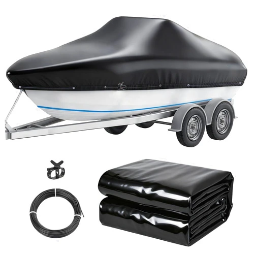 Fshihine Boat Covers 17-19ft, 0.33mm Thickened Dual-PVC Coated 100% Waterproof Trailerable Boat Cover Heavy Duty with Winch & Cable for Tri-Hull, V-Hull, Fishing, Bass Boat, Easy to Install, 102