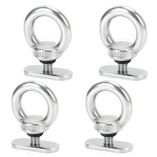Kunjocy Pack of 4 Stainless Steel Kayak Track Mount Tie Down Eyelet to Hold Bungee Cord or Ropes, Canoe Boat Kayak Rail Accessory