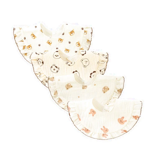 Nishine 4 pcs Unisex Baby Muslin Bandana Drool Bibs 360 Degree Rotatable Cotton Teething Feeding Drooling Bibs for Boy Girl