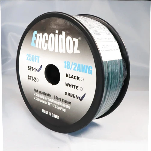 Encoidoz 250FT SPT-1 Electrical Wire, UL Listed 18 AWG 2 Conductor Wire, 18/2 Low Voltage Landscape Lighting Wire (250FT, Green)