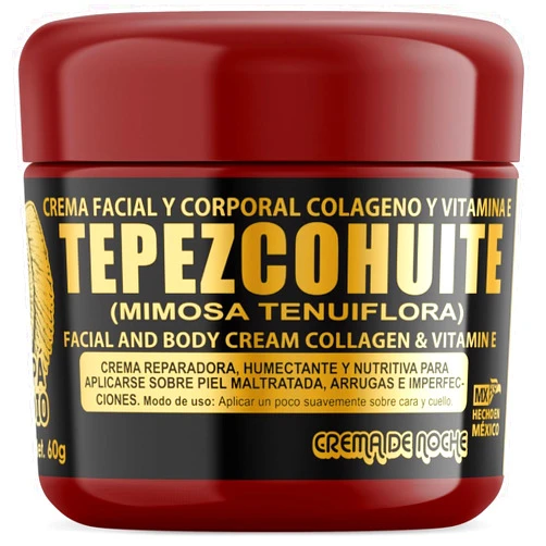 PAPA INDIO Tepezcohuite Night Skincare Cream Facial Collagen & Mimosa Tenumora Extract - Rejuvenation & Elasticity for Radiant, Youthful Glow - Hypoallergenic - Made in Mexico - 60 Grams