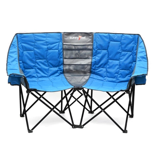 SUNNYFEEL Folding Double Camping Chair, Oversized Loveseat Chair, Heavy Duty Portable/Foldable Lawn Chair with Storage for Outside/Outdoor/Travel/Picnic, Fold Up Camp Chairs for Adults 2 People