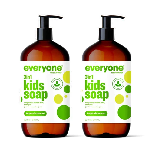 Everyone 3-in-1 Kids Soap, Body Wash, Bubble Bath, Shampoo, 32 Ounce (Pack of 2), Tropical Coconut Twist, Coconut Cleanser with Plant Extracts and Pure Essential Oils