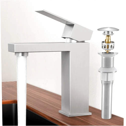 KES Bathroom Sink Faucet, Faucet for Bathroom Sink, Brushed Nickel Bathroom Faucet, Single Hole Vanity Faucet with Sink Drain NO Overflow, Stainless Steel, cUPC NSF Certified, L3156ALFF12-BS-C2