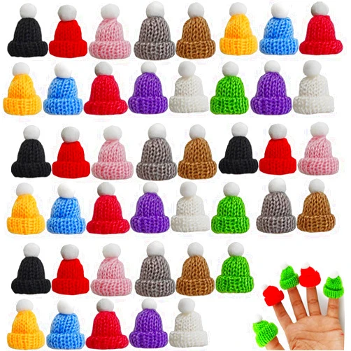 RONYOUNG 44PCS Mini Knitting Hats Christmas Mini Knitting Doll Hats Mini Wool Hat for Christmas Ornaments DIY Art and Craft