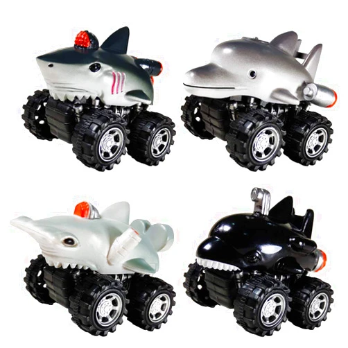 DINOBROS Shark Toys Pull Back Cars for Boys and Toddlers 4 Pack Ocean Sea Animal Truck Toy Dolphin Hammerhead Shark Killer Whale Playset Gift for 3 Years Old and Up