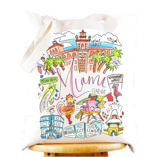 G2TUP Miami Travel Tote - Florida Landmarks Shoulder Bag, City Merchandise Souvenir Gift