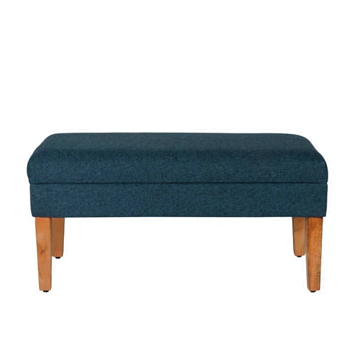 Homepop Home Decor | Upholstered Decorative Storage Ottoman Bench | Ottoman Bench with Storage for Living Room & Bedroom | Decorative Home Furniture, Textured Navy Woven