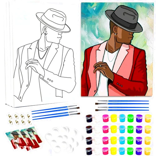 HAGUDAMU 4 Pack 8x12 Pre Drawn Canvas for Painting for Adults，Sip and Paint Kit，Boys and Girls Night Party, Adult Sip and Paint, Birthday Gifts(for Man)