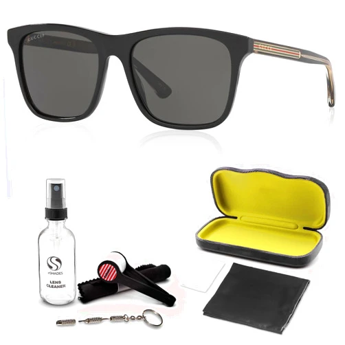 Gucci GG 0381SN Square Shape Sunglasses + Bundle with eSHADES Luxury Eyewear Kit