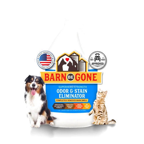 BARN BE GONE Superhero Strength Stain & Pet Odor Eliminator | Enzyme Carpet Cleaner Spray for Pets | Pet Stain Remover for Dog and Cat Urine Destroyer | Small Pet and Puppy Supplies | Pee Deodorizer