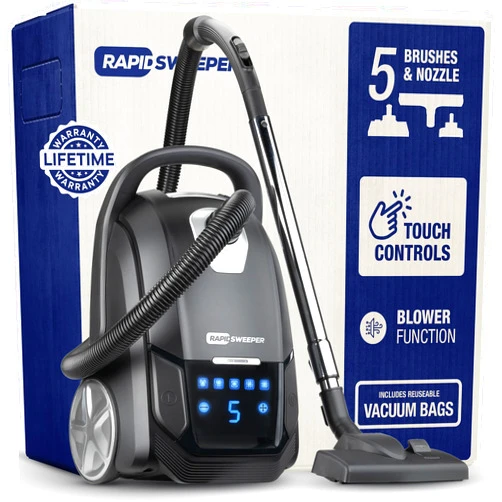RapidSweeper Bagged Canister Vacuum Cleaner & Blower for Home - Washable HEPA Filter - 5L Capacity - 5 Speeds - for Hardwood & Low-Medium Pile Carpet - Lightweight - Retractable Cord