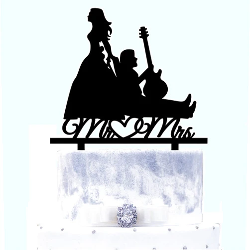 YzYbuaego Guitarist Wedding Cake Topper Musician Bass Guitar Player Cake Topper Funny Music Theme Cake Topper For Wedding Engagement Anniversary Bridal Shower Party Supplies