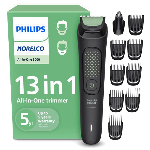 Norelco Philips Norelco All-in-One 3000 Series 13 in 1 Trimmer, Beard Styler & Men's Hair Clipper, 9 Length Settings & Self-Sharpening Skin-Friendly Blades, MG3919/50
