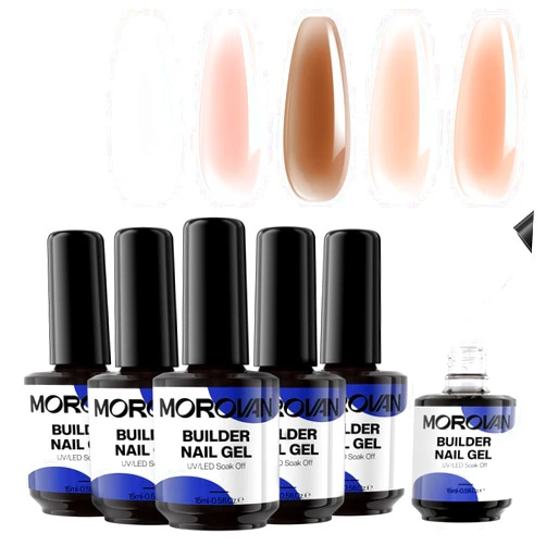 Morovan 5 in 1 Builder Gel Nail Kit: 6 Colors Builder Gel for Nails with Top Coat UV LED Builder Nail Gel for Nail Extension Thickening