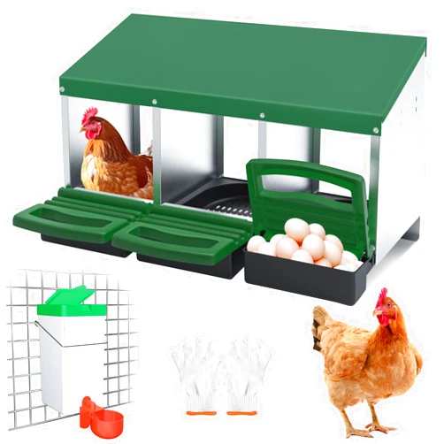 VENTIMI Chicken Nesting Box,3 Hole Nesting Boxes for Chickens with Rollout Egg Collection,Heavy Duty Metal Nesting Box with Lid Cover to Protect Eggs