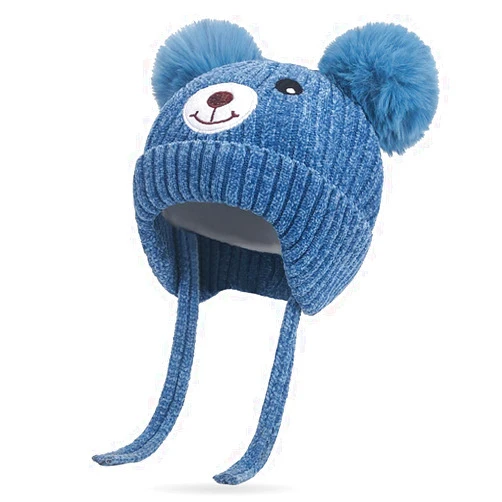 IEasey Cute Kids Winter Hat with Ear Flap 1-5 Years Dual Pom Knit Warm Hat for Baby Girls Boys Fleece Warm Earflap Beanie Hat