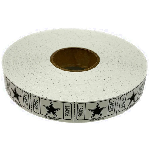 The Ticket Gurus-roll of 2000 White Star Tickets Single Roll Consecutively Numbered Raffle Tickets